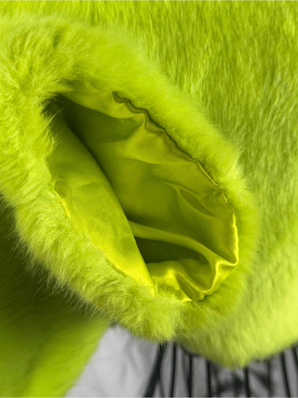 ASOS Faux Fur Cropped Jacket Neon Lime Hook & Eye Front Closure Collarless - Picture 6 of 10